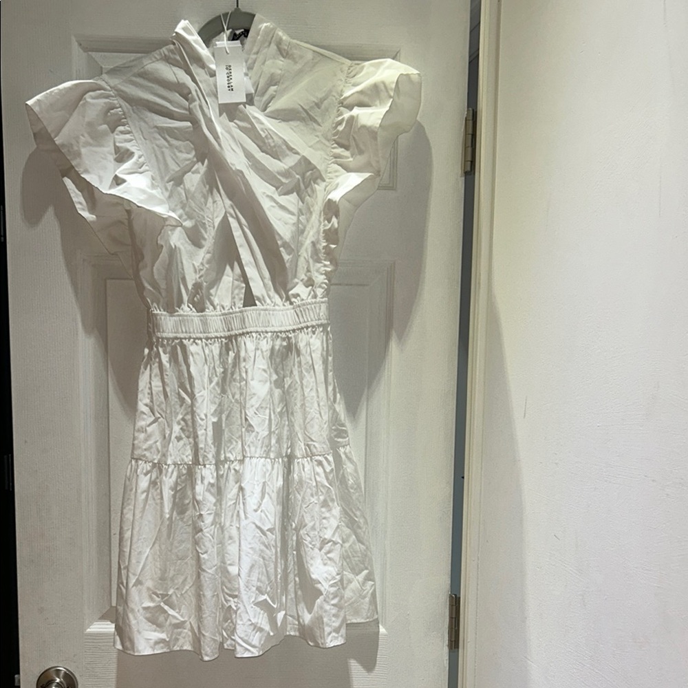 10 Crosby Derek Lam Cream Flutter Sleeve Wrap Mini Dress